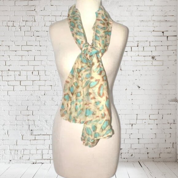 Leopard Animal Print Wrap Shawl Scarf Brown Turquoise Yellow Lightweight - Picture 3 of 3